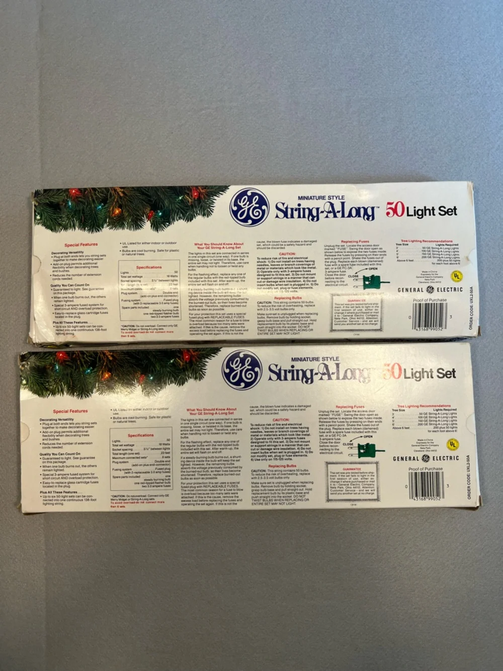 Lot Of 2 GE String-A-Long Miniature Style Christmas Lights, Color Bulbs TESTED